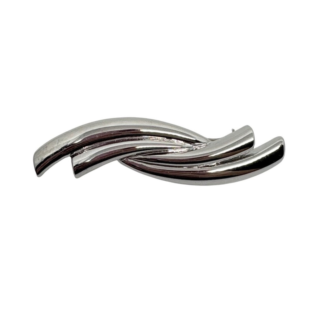 Monet Silver Tone Modernist Ribbon Wave Brooch Vintage Polished Abstract Pin